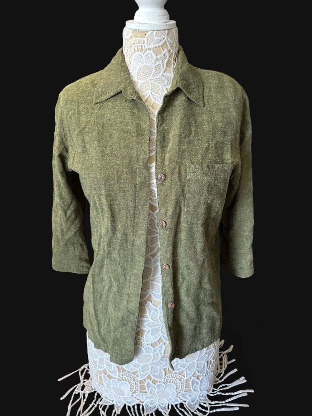 Koret Olive Green Button-Front Linen Jacket